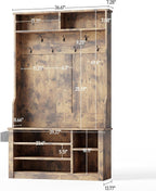 Aiho Entryway Hall Tree with Bench and Storage, 3-in-1 Hall Tree with Coat Rack, Adjustable Shoe Bench, 2-Tier top Storage, for Hallway, Entryway, Bedroom, Rustic Brown