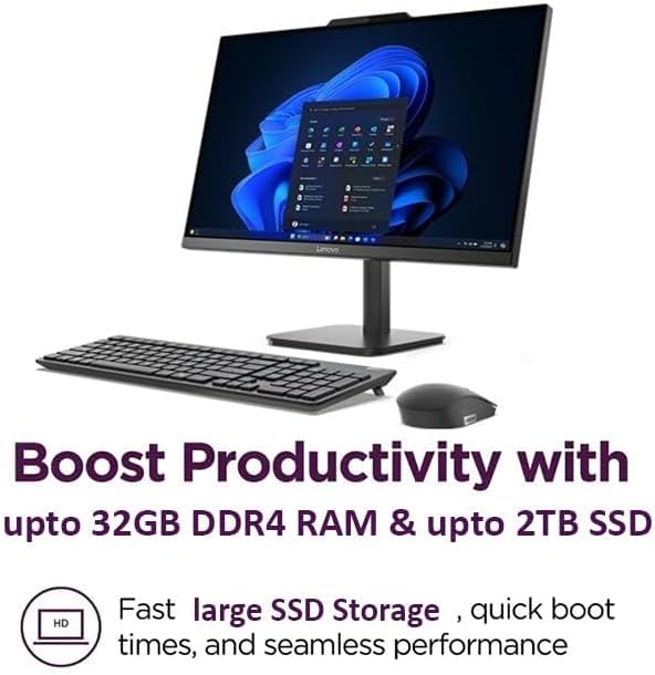 Lenovo AIO 24" FHD All-in-One Desktop Computer  Lifetime Office 365 for Web  Intel 4-Core Processor  8GB DDR4 RAM  512GB PCIe SSD  WiFi 6  Bluetooth 5.2  HDMI  Onyx Black  KB  Windows 11 Home