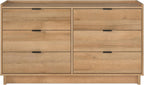 Prepac Simply Modern 6-Drawer Double Dresser for Bedroom, Chest of Drawers, Modern Bedroom Furniture, 52.5” Wide x 16” deep x 29.5” Tall, Oak