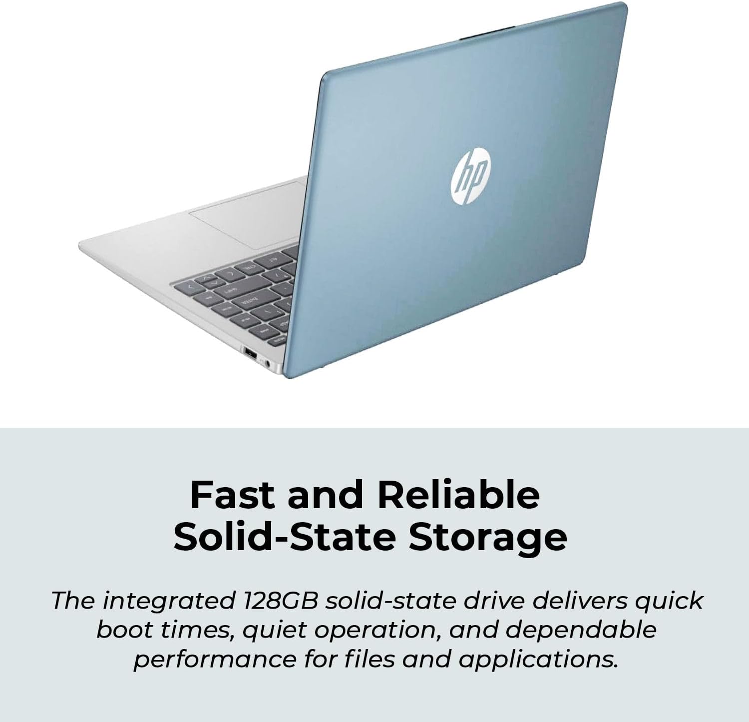 HP 14" Moonlight Blue Laptop with Office 365  AMD CPU  4GB DDR5 On-Board RAM  1.1TB Storage (128GB SSD and 1TB OneDrive)  HD Display  Windows 11  Energy-Efficient & Quiet Performance