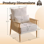 Karl home Cozy Chenille Accent Chair with Lumbar Pillow & Rattan Arms Modern Lounge Chair for Living Room, Bedroom, Reading Nook, Beige
