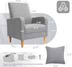 COLAMY Mid-Century Modern Upholstered Accent Chair with Back Pillow & Solid Wood Legs, Fabric Cozy Armchair for Living Room, Bedroom, Reading Nook, Apartment & Small Spaces, Lightgrey