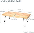 Sleekform Folding Wooden Coffee Table - Collapsible 20x40 Light Wood Mini Desk - Lightweight Foldable Coffee Table for Small Spaces - Fold Up Hairpin Legs - Birch Wood Finish