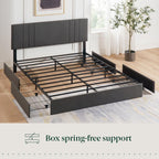 Zinus Billie Platform Bed Frame, Four Underbed Storage Drawers, Height Adjustable Headboard, Upholstered Style, King
