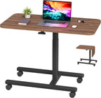 Homkdom C Shaped Table with Wheels, Side End Table with Extended Desktop, Adjustable Rolling Desk for Small Space, Dorm, Height Adjustment (29.5"-44"), Walnut Brown