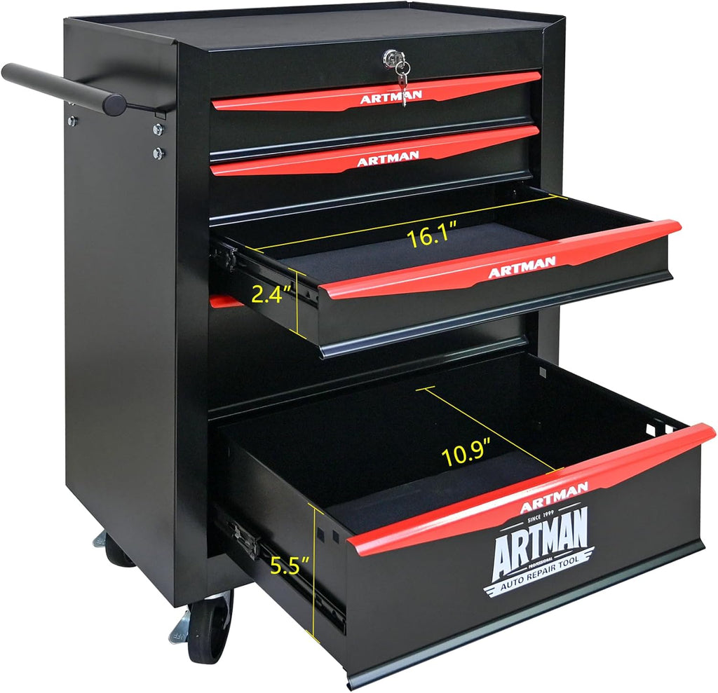 RYH 5 Drawers Rolling Tool Chest - Heavy Duty Mobile Tool Cart with Locking Wheels & Ball Bearing Drawers 30.5" H x 20.9" W x 13" D, Garage Tool Storage Cabinet (Black, 5 Drawers)