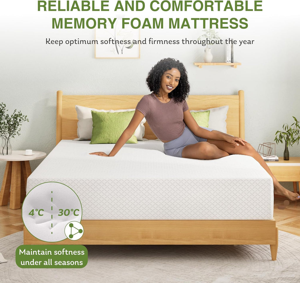 EGOHOME 12 Inch Queen Mattress, Memory Foam Mattress in a Box with Cooling Green Tea Gel, Relieve Pressure with Medium Support, CertiPUR-US Certified, 80''L x 60''W, White