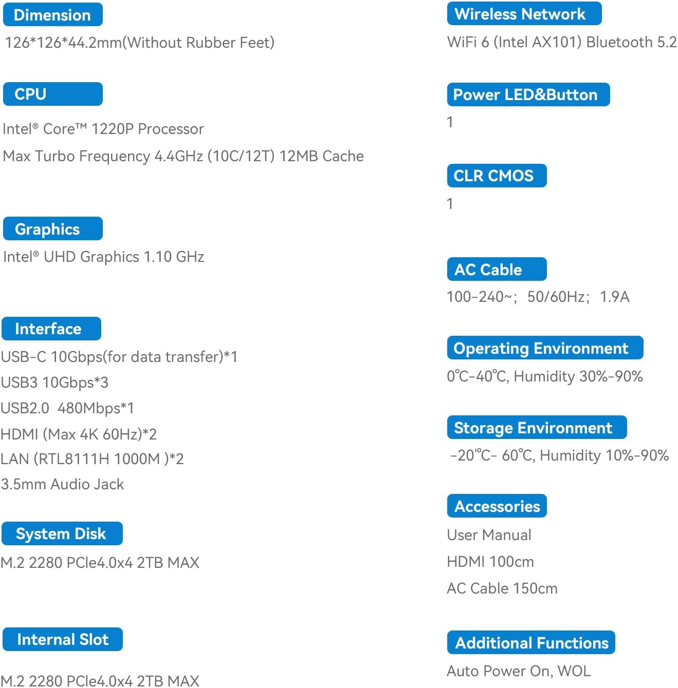 Beelink EQi12 Mini PC  Intel Core 1220P (up to 4.4GHz) 10C/12T  Mini Computer 16GB DDR4 3200MHz 500GB PCIe4.0 SSD  Dual HDMI Display 4K 60Hz/WiFi6/BT5.2/HTPC/NPU/AI/Built-in PSU