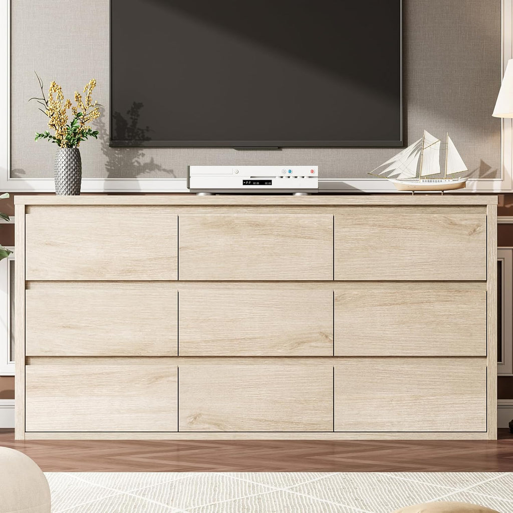 GarveeHome 9 Drawer Dresser for Bedroom, Wide Modern Chest of Drawers, Large Wood Dresser Wooden Storage Organizer for Living Room, Hallway Entryway