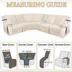 HDCAXKJ 100% Waterproof Velvet Recliner Sectional Couch Covers L Shaped Corner Reclining Sofa Cover Washable Thick Non Slip Sectional Slipcover with Pockets (5 Seat and 1 Middle Console, Beige)