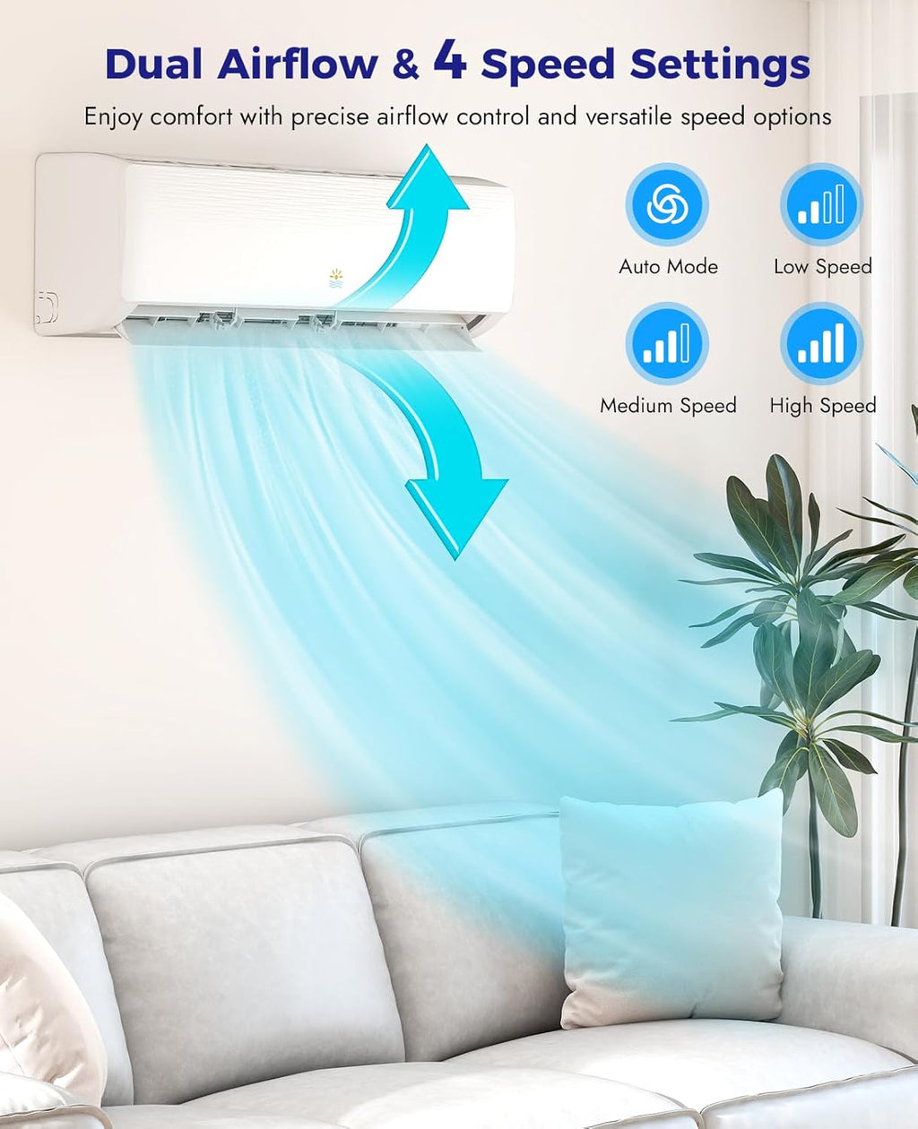 Mini Split Ac/Heating System - 9000 BTU Ductless Mini Split Air Conditioner with Heat Pump, 19 SEER2 115V Energy Efficient Ac Unit Up to 450 Sq.Ft with Installation Kit