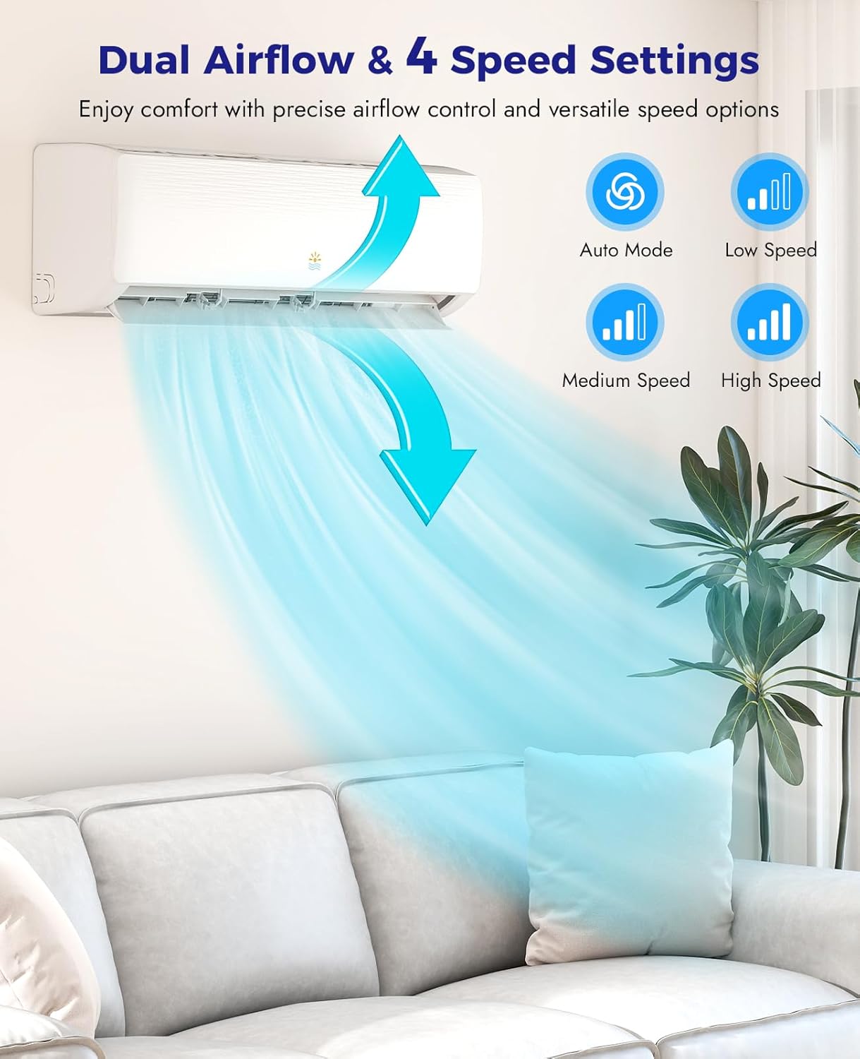 Mini Split Ac/Heating System - 9000 BTU Ductless Mini Split Air Conditioner with Heat Pump, 19 SEER2 115V Energy Efficient Ac Unit Up to 450 Sq.Ft with Installation Kit