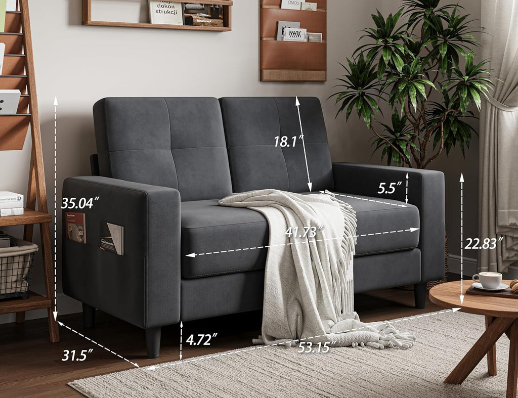 Txtin's Loveseat Sofa 53" Small Couches for Small Spaces 2 Seater Mini Couch for Bedroom Dark Grey Comfy Modern Love Seat for Apartment Office Living Room