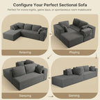 Gizoon 105" Oversized Floor Sofa Sectional, L Shaped Modular Cloud Couch with Chaise, Deep Seat Corduroy Memory Foam Boneless Couch for Living Room, No Assembly (Grey, Left Facing Chaise)