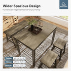 MFSTUDIO Dining Table Set for 4, Wooden Counter Height Table and Chairs, Bar Table Set with Bench, Small Kitchen Table and Chairs Set of 4, Smoky Brown