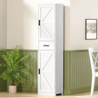 TEENFON Tall Bathroom Cabinet, Storage Cabinet with 6 Shelves & Drawer, Bathroom Storage Cabinet with Adjustable Shelves, Tall Cabinet for Living Room, Home Office, White
