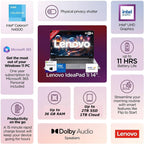 Lenovo IdeaPad Laptop with Microsoft Office  Intel High Performance CPU  12GB Memory  1.2TB(1TB Cloud & 256GB SSD)  11 Hour Battery  SD-Card Reader  USB-C &Webcam  WOWPC Recovery USB  Windows 11
