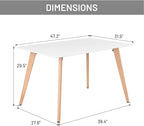 FurnitureR 47-Inch Dining Table for 4-6 People, Modern Rectangular Table with Solid Wood Legs, Multi-Purpose Space-Saving for Kitchen, Dining, Small Places, White