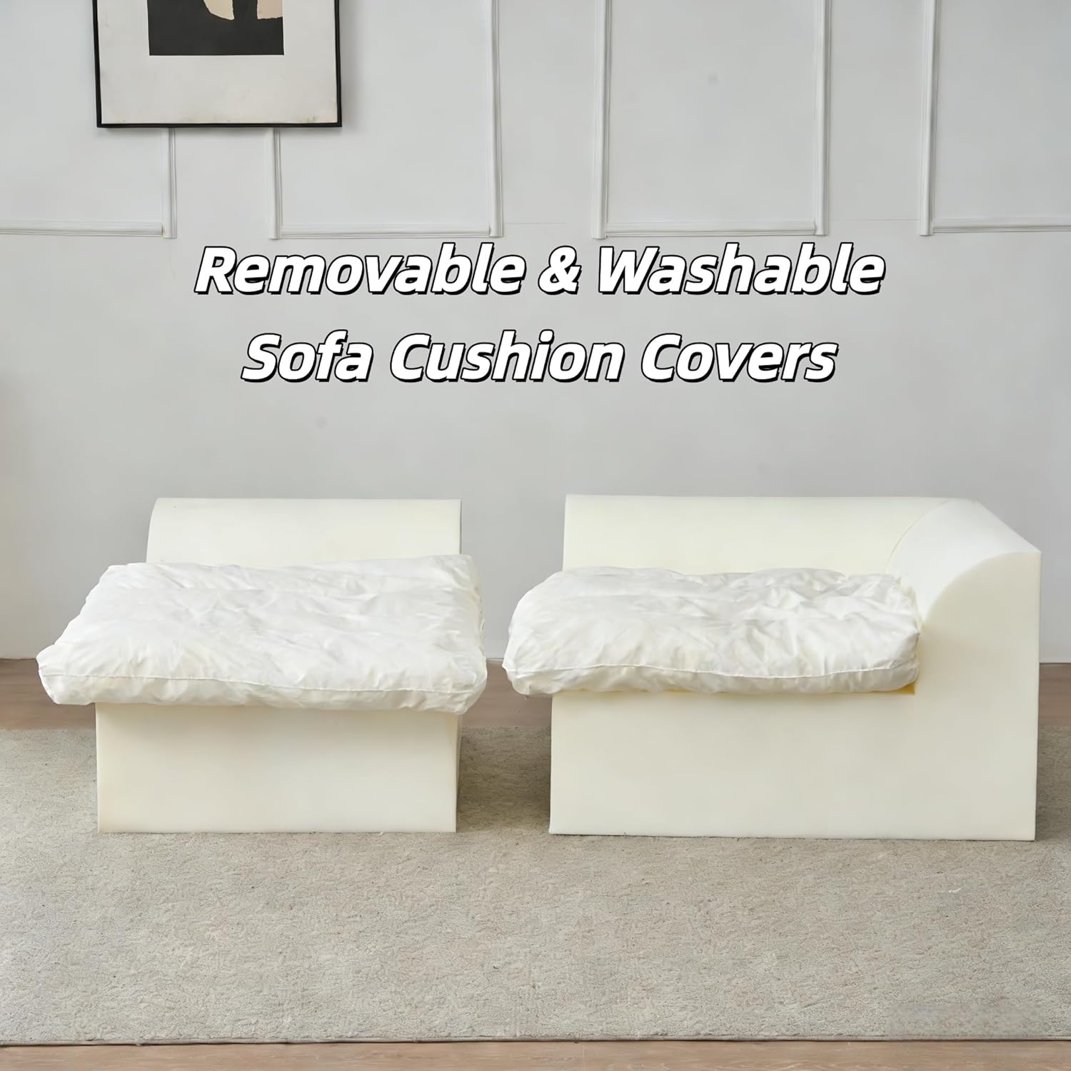 109" Modern Cloud Couches for Living Room, Deep Seat Convertible L-Shape Boneless Couch with Ottoman, Oversized Comfy 3-Seater Couch Chenille Fabric Compressed Sofa Modular Sectional Sofa,Creamy White