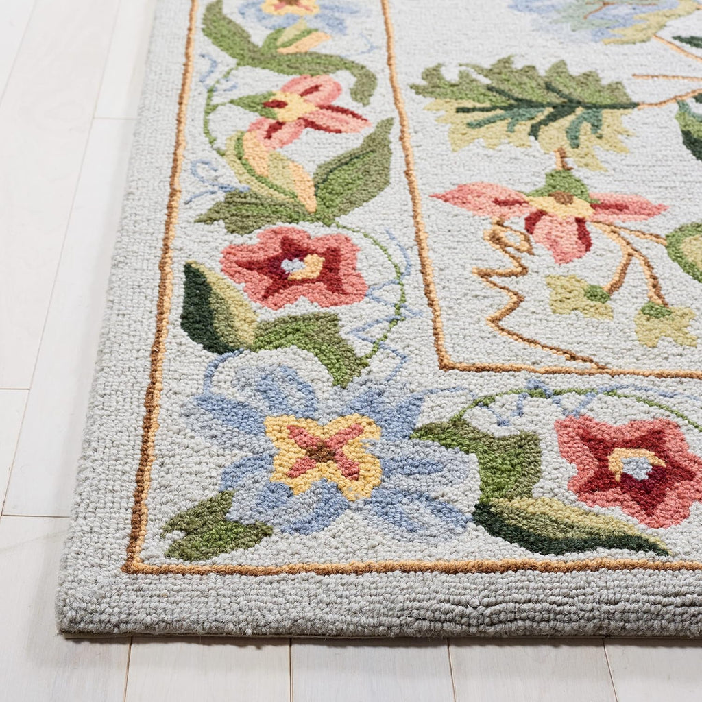 SAFAVIEH Chelsea Collection Area Rug - 9' x 12', Grey, Hand-Hooked French Country Floral Wool, Ideal for High Traffic Areas in Living Room, Bedroom (HK311F)