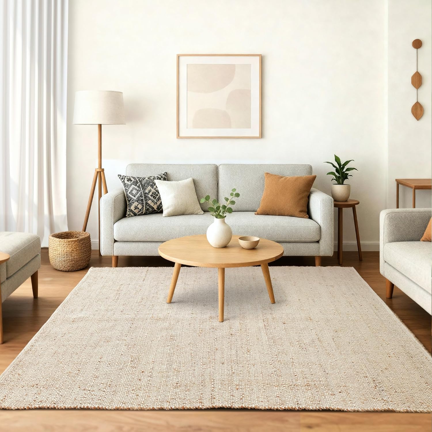 GRUHUM Jute Cotton Area Rug 10'x13' ft Large Hand Woven Natural Farmhouse Rug for Living Room, Bedroom Kitchen - Rustic Vintage Bohemian Eco-Friendly Carpet Home Décor 10x13 ft Natural Boho Rug