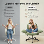 HUANUO Vanity Chair with 6-Position Adjustable Armrests, Criss Cross Chair with Wide Cushion, Soft Corduroy Fabric, 90°-105° Recline, Pet-Friendly, Perfect for Makeup Bedroom, Home Office, Light Green
