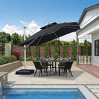 PURPLE LEAF 10 FT Patio Offset Umbrella Outdoor Cantilever Umbrella Hanging Umbrellas, 36 Month Fade Resistance & Water-repellent UV Protection Fabric Canopy with Crank & Water Tank Base (Black)