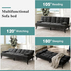 Meilocar 64" Futon Sofa Bed, 64" Convertible Loveseat with 2 Cup Holders, Small Couch with 3 Adjustable Angles & Removable Armrest, Sleeper Sofa for Apartment, 5.3 FT, Black