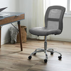 Serta Essential Armless TaskChair, Small Desk Chairs with Wheels, Breathable Mesh Back and Faux Leather, Quality Foam Cushion Seat for Comfort, Minimal Design for Vanity Table, Gray