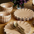 LEMIEUX ET CIE Dhalia 4-Piece Bowl Set Stoneware, Bowls, Dishwasher and Microwave Safe, Dish Set for 4, Camel