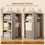 SEDETA Farmhouse 67" L Shaped Desk with 3 Drawers, Executive Desk, Home Office Desks with Storage Shelves, Corner Computer Desk with Power Outlets for Home Office, Grey