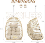 BULEXYARD Outdoor Patio Egg Chair Without Stand, 350 Lbs Foldable Rattan Swing with Comfy Cushion, Relaxing Boho Hanging Hammock Basket Seat for Bedroom Balcony Backyard Tree Indoor Mount, Beige