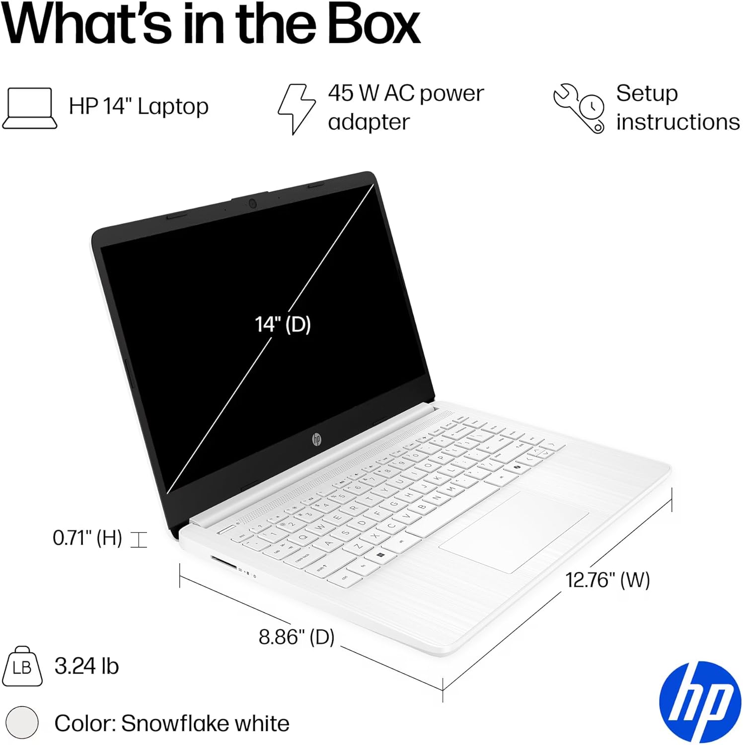 HP 14" Laptop Thin and Light for 2026 Student Business with Office Suite  Copilot AI  Intel CPU Up to 2.8GHz  8GB RAM  628GB Storage (128GB SSD+500GB Ext)  WiFi 6  Win 11 Pro  MarxsolAccessory  White
