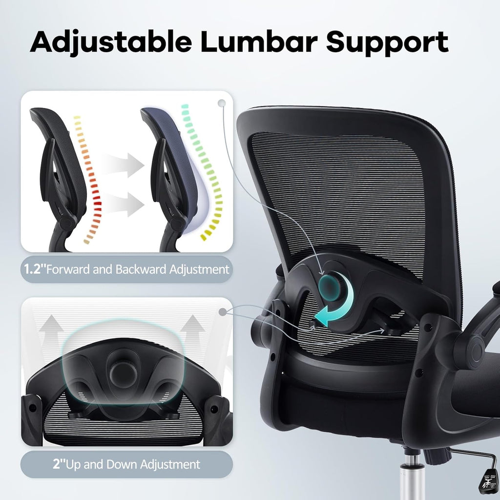 Office Chair,Ergonomic Mesh Desk Chair with Adjustable Lumbar Support,Computer Chair with Flip-up Armrests, Rolling Executive Chairs, Home Office Chair(Black)
