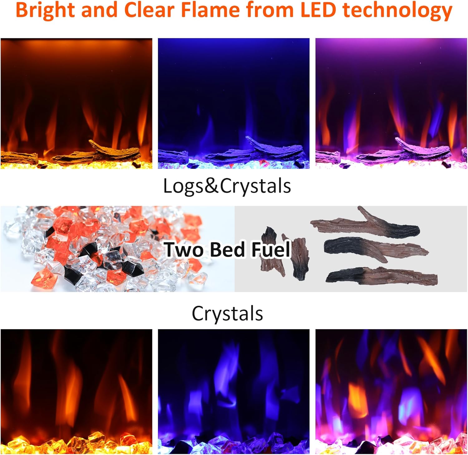 72 inches Electric Fireplace, Recessed and Wall Mounted Fireplace Heater and Linear Fireplace Inserts, Adjustable Heaing& Remote Control& Touchscreen, Multicolor Flame & Realistic logs,1500W, Black