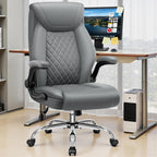 Office Chair, Big and Tall Ergonomic Desk Chair, Executive Leather Computer Chair with Adjustable Lumbar Support, Comfy Gaming Chair with Flip Up Arms, Swivel PC Chair with Rocking Function, Gray