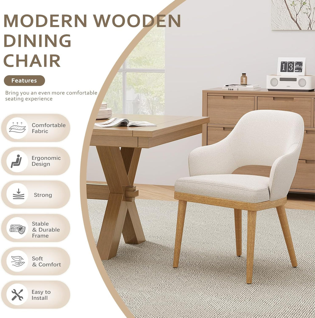 Wooden Dining Chairs Set of 4, Modern Fabric Upholstered Dining Room Chair, Kitchen Side Chairs, Farmhouse Dinner Chair with Open Back for Kitchen, Beige