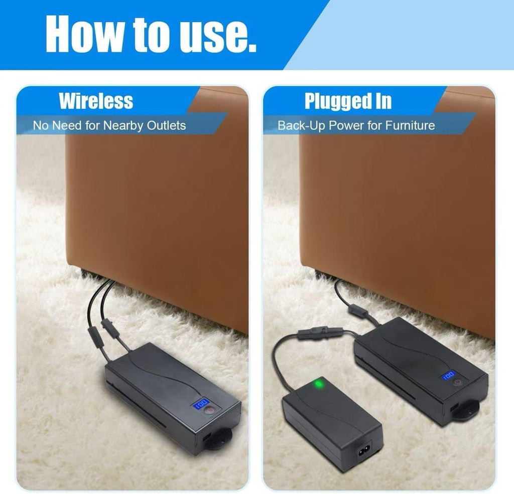 Universal Battery Pack for Reclining Furniture with LED Display- Wireless 2500mAh Rechargeable Battery for Electric Recliner, Power Sofa, Couch, Lift Chair- Fits 2-Pin Motion Furniture (with Charger)