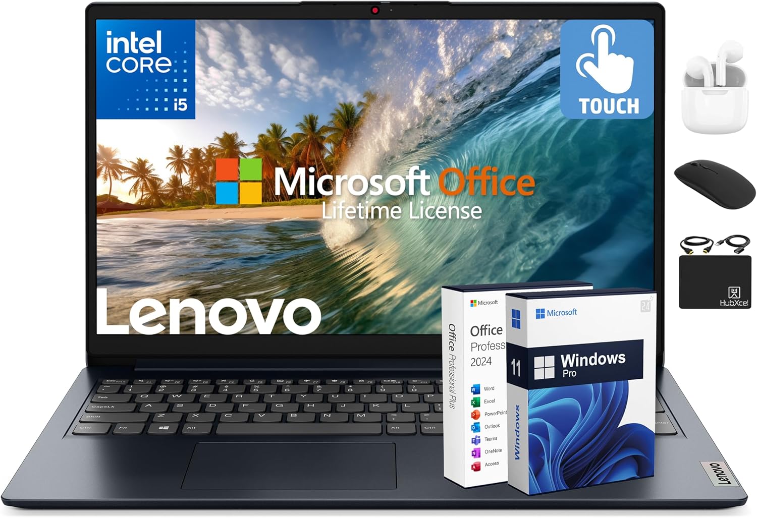 Lenovo IdeaPad Business Laptop  15.6" FHD Touchscreen  Powerful 10-Core Intel i5-1334U  AI Copilot Computer  16GB RAM  1TB Storage (512GB SSD+500GB Ext)  HubxcelAccessory  Win 11 Pro  Lifetime Office