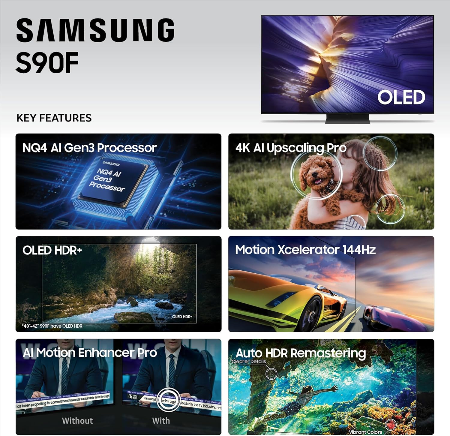 Samsung 55-Inch Class OLED S90F 4K Smart TV (2025 Model) NQ4 AI Gen3 Processor  Upscaling Pro  HDR +  Motion Xcelerator 144Hz  Samsung Vision AI  Alexa Built-in