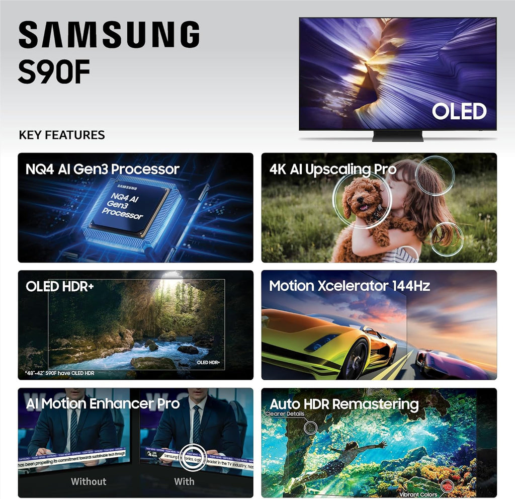 Samsung 65-Inch Class OLED S90F 4K Smart TV (2025 Model) NQ4 AI Gen3 Processor  4K AI Upscaling Pro  OLED HDR +  Motion Xcelerator 144Hz  Samsung Vision AI  Alexa Built-in