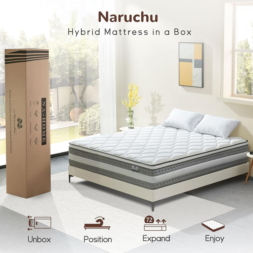 King Mattress, 14 Inch King Size Hybrid Mattresses with Memory Foam and Individual Pocket Spring for Motion Isolation, Pressure Relief, Medium Firm Mattress in a Box, 76 * 80 * 14
