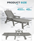 Ciokea Lounge Chair Outdoor  Oversized Chaise Lounge Chair with 5 Positions  HDPE  Patio Lounge Chair with Wheels & Cup Holder for Pool  Deck  Poolside  Grey