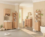 INNOD 68'' Tall Narrow Storage Cabinet with Adjustable Shelf and Door, Bathroom Storage Cabinet, Space Saver for Bathroom, Kitchen, Living Room, Natural Oak