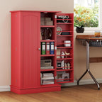 HOMCOM 41" Kitchen Pantry Storage Cabinet, Freestanding Kitchen Cabinet with 12 Door Shelves, Double Doors, 5-Tier Shelving and Adjustable Shelves, Red