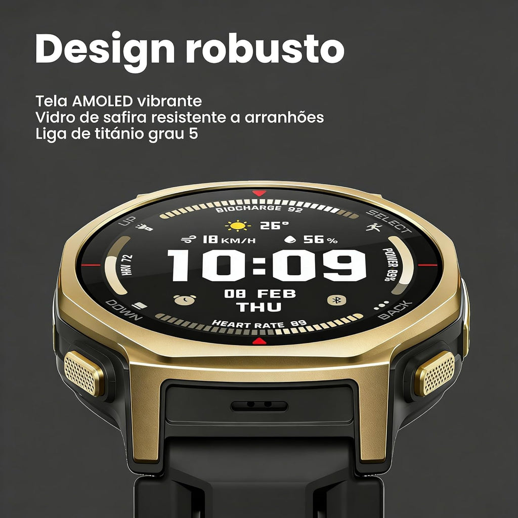 Amazfit T-Rex 3 Pro Outdoor Smart Watch 44mm Sapphire AMOLED Display with Flashlight  Ti Bezel  Dual Band GPS  Offline Maps  17 Days Battery  10 ATM  180+ Sports Mode for Android & iPhone  Black