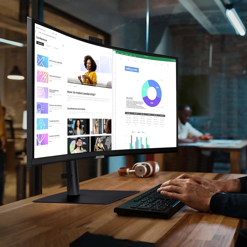 Samsung 34-Inch ViewFinity S65VC Series Ultra-WQHD Curved Computer Monitor  100Hz  AMD FreeSync  HDR10  USB-C  Built-in Speaker  Camera  KVM Switch  Eye Care  Eco-Packaging  LS34C650VANXGO  Black