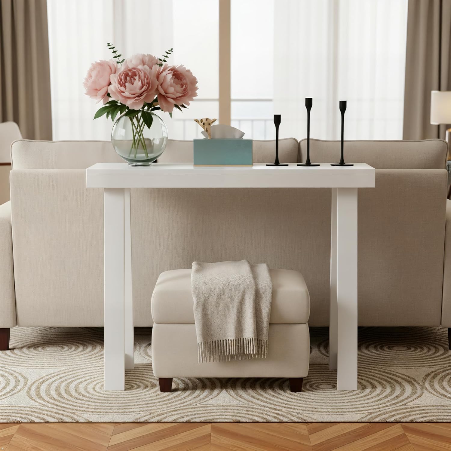 Plank+Beam Solid Wood Console Table, 36 Inch, Sofa Table, Narrow Entryway Table for Hallway, Behind The Couch, Living Room, Foyer, Easy Assembly, White