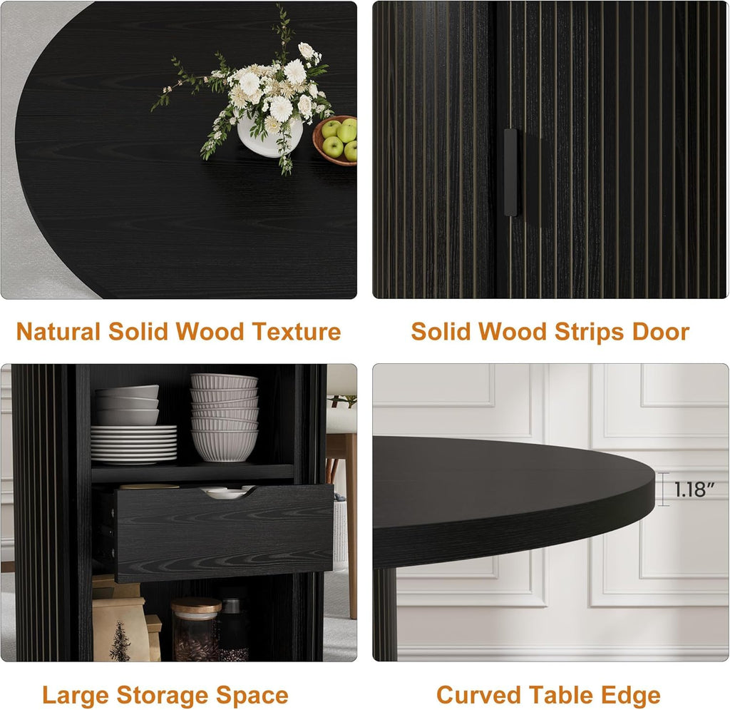 Garvee 47 Inch Round Dining Table for 4, Kitchen Table with 2-Layer Storage Shelf and a Drawer, Farmhouse Circle Dinner Table for Dining Room, Kitchen, Living Room (Table Only), Black
