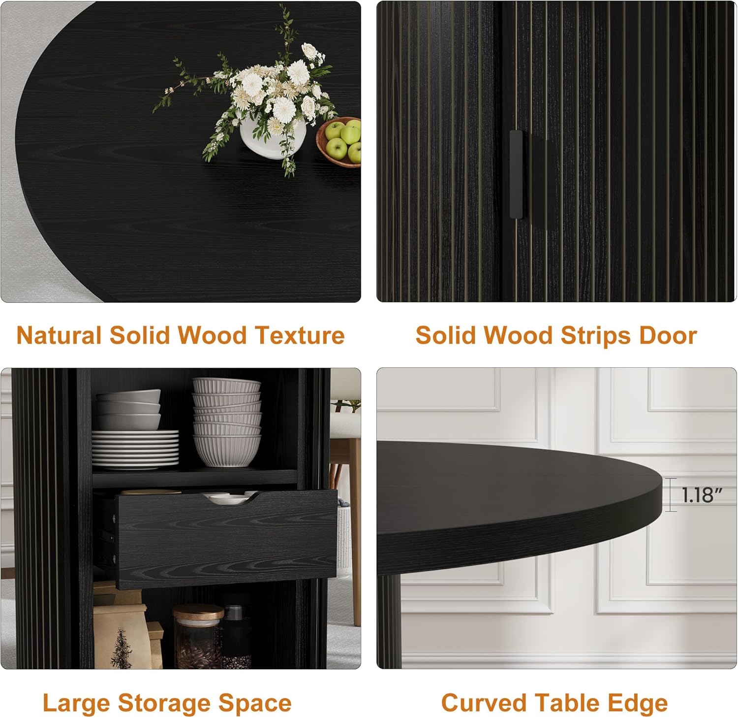 Garvee 47 Inch Round Dining Table for 4, Kitchen Table with 2-Layer Storage Shelf and a Drawer, Farmhouse Circle Dinner Table for Dining Room, Kitchen, Living Room (Table Only), Black